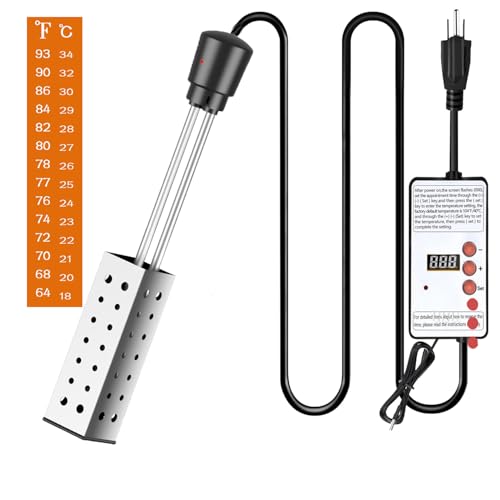 2000W Immersion Water Heater - Constant Temperature Electric Submersible Model with Stainless Steel Guard Cover and Built-in Digital LCD Thermometer