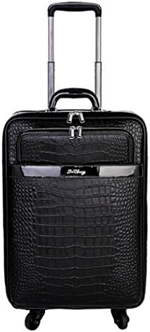 Jinzhuang Real Cowhide Leather Crocodile Pattern Spinner Black Travel Suitcase - 16''