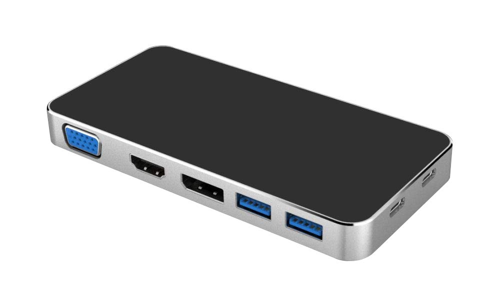 PremiumCord USB-C Dock with 4K HDMI, DisplayPort, VGA, 2 x USB 3.0, PD, Compatible with Video 4K 2160p, Full HD 1080p, USB 3.1 Type C, Aluminium Housing, Length 20 cm