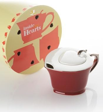 Inside Out Hearts Teapot - Cranberry and Platinum