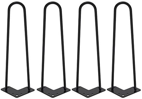 Jewett Cameron JCP 11604 Heavy Duty Hairpin Industrial Style Mid Century Modern Table Legs-Set of 4 (Powder Coat Finish), Black