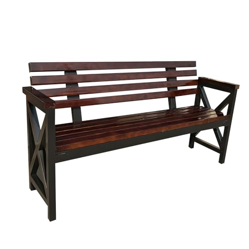 GSATREY Cast Iron Metal Frame Patio Park Bench, Garden Bench, All-Weather Fade-Resistant Patio Furniture, for Park Yard Front Porch Path Yard Lawn Decor Deck Furniture(Brown,100 * 40cm/39.4 * 15.7in)