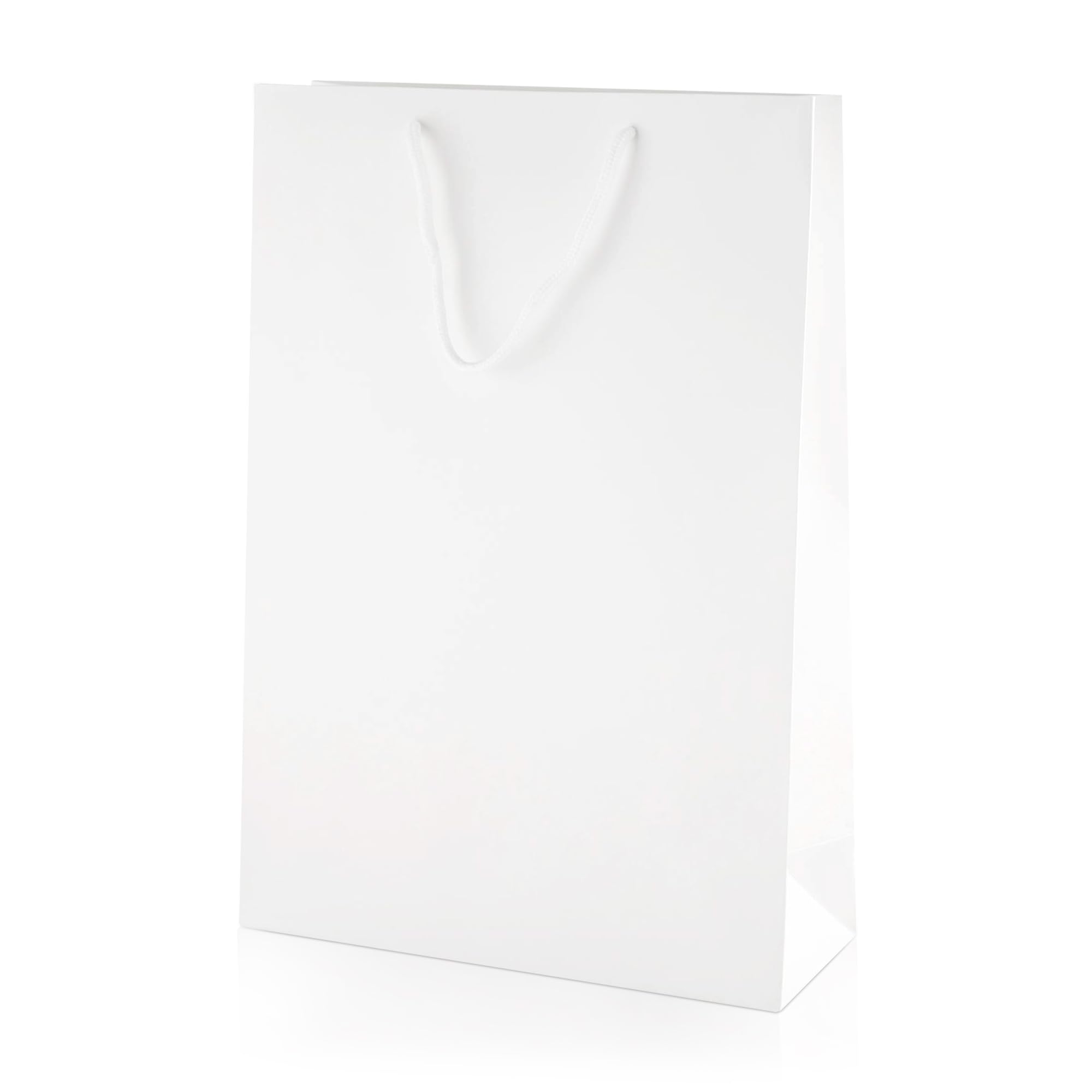 Thepaperbagstore 15× White Medium Tall Matt Laminated Gift Bags 25×36×10cm – 250 gsm Boutique Paper Bags with Rope Handles & Reinforced Base – Ideal for Gifts, Weddings, Retail & Corporate Use