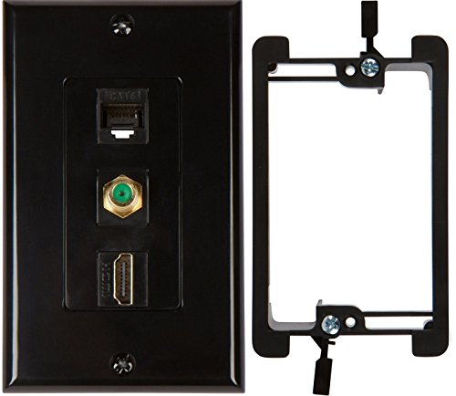 Buyer's Point HDMI 3GHz Coax Ethernet Wall Plate [UL Listed] with Single Gang Low Voltage Mounting Bracket Device (1, Black Kit)