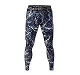 COOLOMG Compression Pants GYM Running Tights Length Pants Leggings For Men Youth Boy Blue Lightning