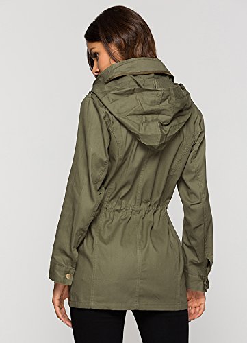 Escalier Women's Anorak Jacket Lightweight Drawstring Hooded Military Parka Coat Army Green - Thumbnail 5