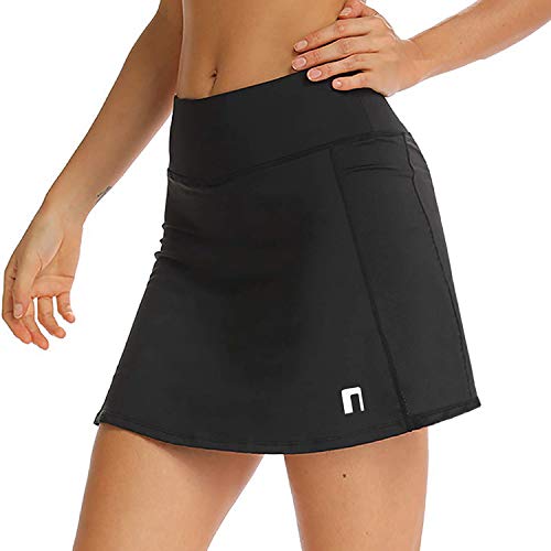 Tennis Skirt with Pockets for Women - Workout, Golf Skort with Build-in Shorts Black - Thumbnail 7