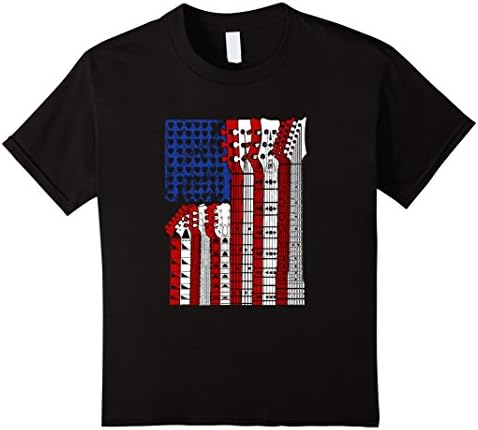 Kids Red White And Blue Flag Guitar Gift T-Shirt 12 Black