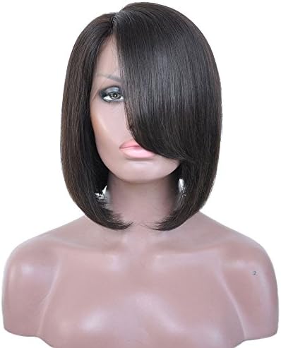 DONA LOVE 12-14" Bob Hairstyle Wig 100% Real Indian Virgin Human Hair Full Lace Wig Glueless - dl53 (#1B-Off Black)