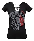 Sons of Anarchy - Reaper with Roses Braided V-Neck - Women's T-Shirt (Large)