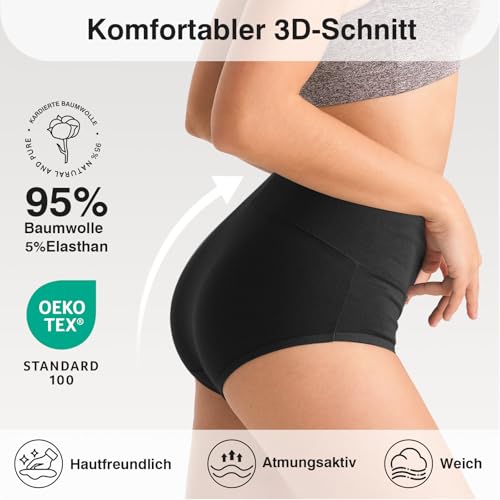QINCAO Unterhosen Damen, 6er Pack Hohe Taille Slips Baumwolle Unterwäsche, Stretch Atmungsaktiv Panties Weich thumbnail 2