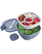 Bentgo Salad Lunch Container with Large 54-oz Salad Bowl, 3-Compartment Bento-Style Tray for Salad Toppings and Snacks, 3-oz Sauce Container for Dressings, and Built-In Reusable Fork