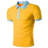 Ecurson Men's Slim Sports Short Sleeve Casual Polo T Shirts (M, Yellow)