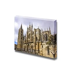 Canvas Prints Wall Art - Famous Landmark Gothic Cathedral of Leon, Castilla Leon, Spain | Modern Home Deoration/Wall Art Giclee Printing Wrapped Canvas Art Ready to Hang - 12" x 18"
