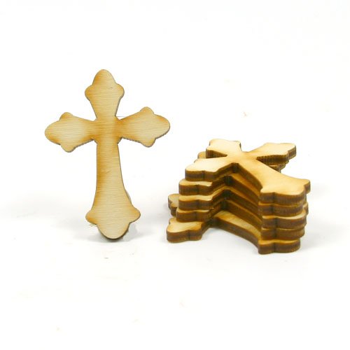 Mylittlewoodshop - Pkg of 12 - Cross Ornate - 2 inches by 1-1/2 inches and 1/2 inch thick unfinished wood(LC-CROS10-12)