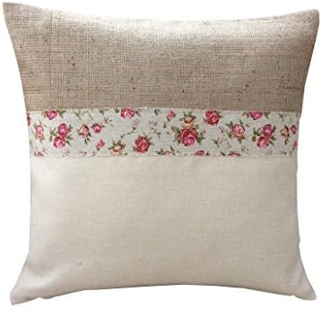 French country/ Garden style cushion cover made from Beige fabric rustic rose hessian/ Burlap (16x12) by Janelle Design