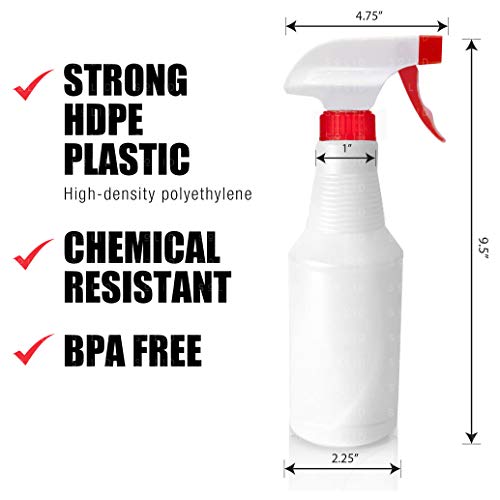 SoLID (TM) Spray Bottle (4 Pack,16 Oz), Commercial Grade/Industrial/Household Use, No Leak and Clog, Adjustable Nozzle, Bleach/Vinegar/BBQ/Rubbing Alcohol Safe, Squirt Spritzer Bottle