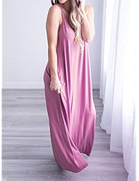 voky para mujer vestidos sin mangas cuello en V Halter Playa suelto largo Maxi vestido con bolsillos