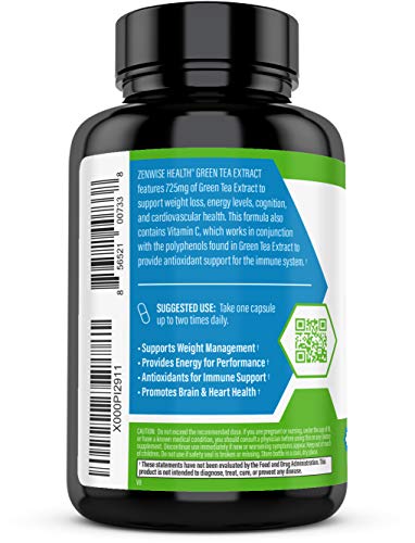 Vegan Green Tea Extract with EGCG & Vitamin C - Antioxidant & Immune Supplement - Metabolism & Thermogenesis Booster for Weight Support - for Skin & Heart Health + Brain & Memory Boost - 120 Count - Thumbnail 6
