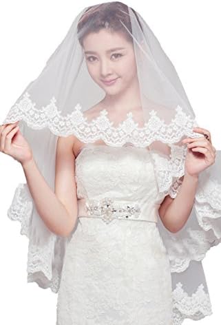 Favorite Dresses Bride new simple elegant lace decals wedding veil 2.5 meters long lace veil (Ivory)