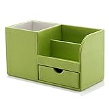 KINGFOM™ Wooden Struction Leather Multi-function Desk Stationery Organizer Storage Box Pen/Pencil ,Cell phone, Business Name Cards Remote Control Holder Colors (green)