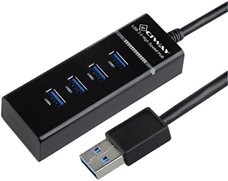Ciway 4-Port USB 3.0 Hub Ultra Slim Portable Data Hub 4 Ports with Built-in 30cm USB 3.0 Cable (Black)