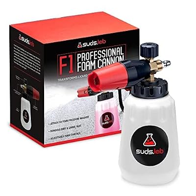 Suds Lab F1 Professional Foam Cannon with 32 Ounce Canister, Adjustable Foam Nozzle, Quick Connect Pressure Washer, Clean Dirt, Car Washing