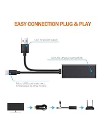 Bwealth Ethernet Adapter for Fire TV Stick(2nd GEN), All Fire TV (2017), Chromecast Ultra 2 1 Audio,  Home Mini, Micro USB to RJ45 100mbps Network Adapter with USB Power Supply (3.3ft) (Black)