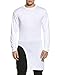 Coofandy Men's Long Sleeve Slim Fit Long Hem Pullover T-Shirt, White, Medium