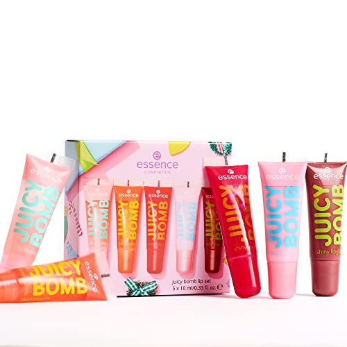 essence Juicy Bomb Lip Gloss Gift Set 5 Full Sized Shades of Fruit Scented Shiny Lip Gloss