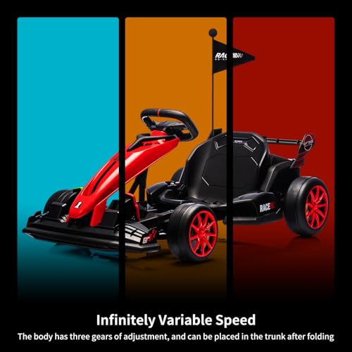 Gigicloud Karts Eléctricos para Niños con Asiento Ajustable, Go Kart Eléctrico para Niños con Batería de 24 V, Función de Deriva Automática, Motores Duales de 200W y Cinturón de Seguridad, 6+ (Rojo)
