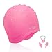 PHELRENA Swimming Cap Waterproof Premium Silicone Solid Long Hair Earmuffs Swim Cap Flexible Reversible for Adults Kids Women Men, Keeps Hair Clean Ear Dry, Free with Nose Clip and Ear Plugs primary