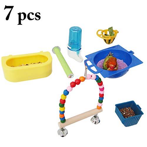 Legendog 7PCS Bird Supplies Set Creative Plastic Bird Feeder Bird Toy Set for Parrot