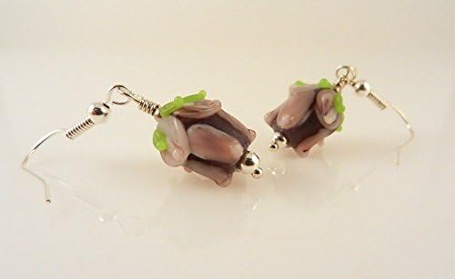 Purple Flower Earrings Glass Dangle Blooms