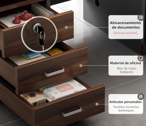 120CM Escritorio para Computadora con Gabinete y 3 Cajones De Almacenamiento Desk, , Con Amplio Espacio de Almacenamiento y diseño de Oficina Moderno Resistente Mesa Escritorio Grande Para Oficina