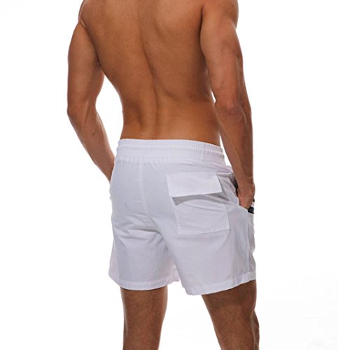 DEATU Swimwear Sports Men's Comfy Quick Dry Stripe Beach Shorts Bermudas Trunks Board Pants (M, White) - Thumbnail 3