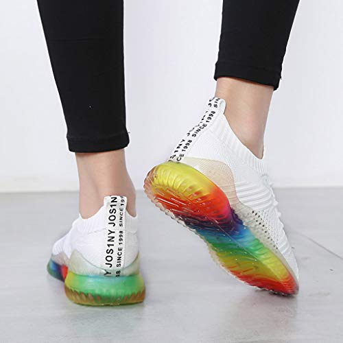 Dermanony Women's Casual Sneakers Trend Rainbow Jelly Soles Running Shoes Outdoor Woven Breathable Casual Shoes