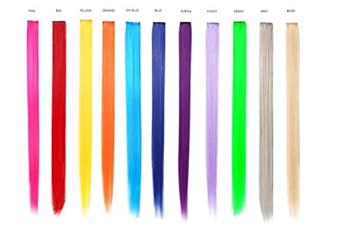 Beaute Galleria – Bundle 11 Pieces of 22 Inches Multi-Colors Party Highlights Clip In Synthetic Hair Extensions