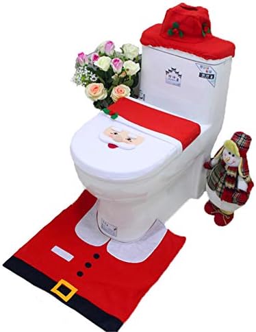 FANRENYOU 3Pcs/Set Christmas Santa Toilet Seat Cover Anti-Slip Bathroom Mat Toliet Rug Christmas B