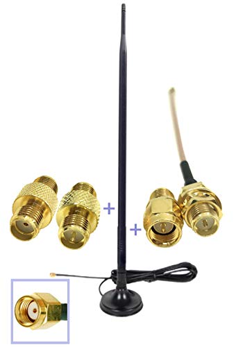 Universal Kit Dual Band Wi-Fi 9dbi Extension Long Range Omni Directional 2.4/5Ghz Antenna RP-SMA Male Connector on Magnet Base with Connectors and Extenders
