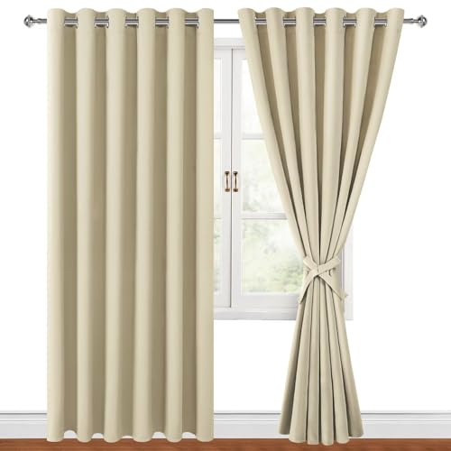 Hiasan Light Beige Grommet Blackout Curtains 2 Pack 90 x 90 Inch (WxH) Soft Sliding Curtains for Bedroom Living Room etc