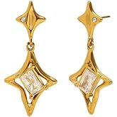 StyleJella Twinkling 4-Pointed Star Drop Dangle Earrings for Women - Unique Sparkly Cubic Zirconia Rhinestone Dangling Hypoallergenic Stud Fashion Prom Jewelry Gift