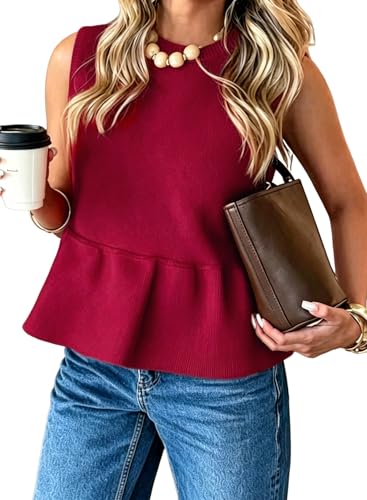 Pink Queen Womens Sleeveless Peplum Vest Tops Lightweight Burgundy,XL at Amazon
