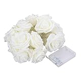 NYKKOLA 20 LED Battery Operated String Flower Rose Fairy Light Wedding Room Garden Christmass Decor (White)
