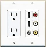 RiteAV - 2 x 15 Amp 125V Power Outlet 3 x RCA - 2 X HDMI and 1 x Coax Cable TV Port Wall Plate White