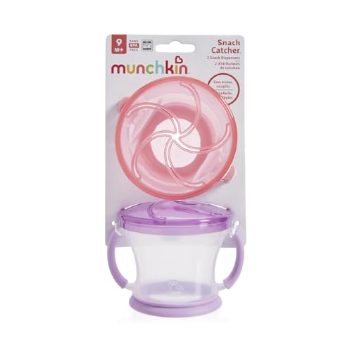 Munchkin 2 Pack Snack Catchers | Toddler Snack Box & Jar for Baby-LED Weaning | Food Containers | BPA Free Jar with Handles | Anti-Spill - Pink/Purple