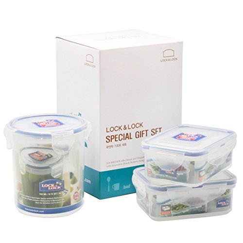 LockandLock Food Containers 3 Containers Set with Locking Lid