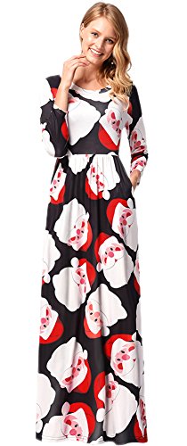 For G and PL Christmas Women Cosplay Santa Claus Party Longsleeve Flared Gifts Printed Maxi Dress Collection M