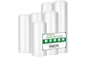 MakMeFre 6 Pack 6"x20'(1Roll) 8"x20'(3Rolls) and 11"x20' (2Rolls) Vacuum Sealer Bags Rolls for Food,Commercial Grade, BPA Free,Puncture Prevention,Great for Sous Vide Cooking
