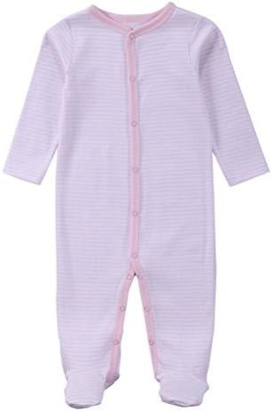 Baby Girl Footed Pajamas, Long Sleeve Soft Cotton Jumpsuit Sleeper (0-3 Months)
